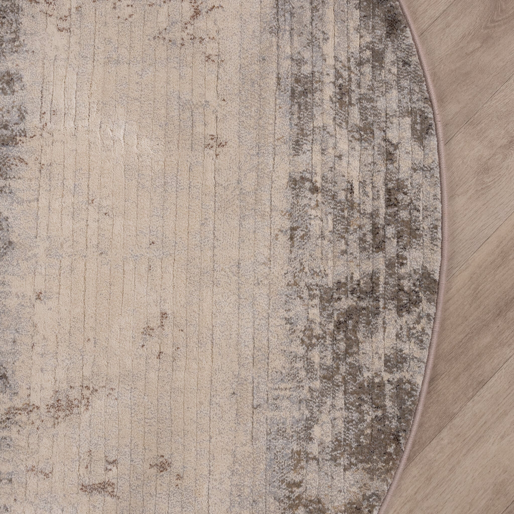 Round Abstract Rug - Xavier Brush Taupe/Grey