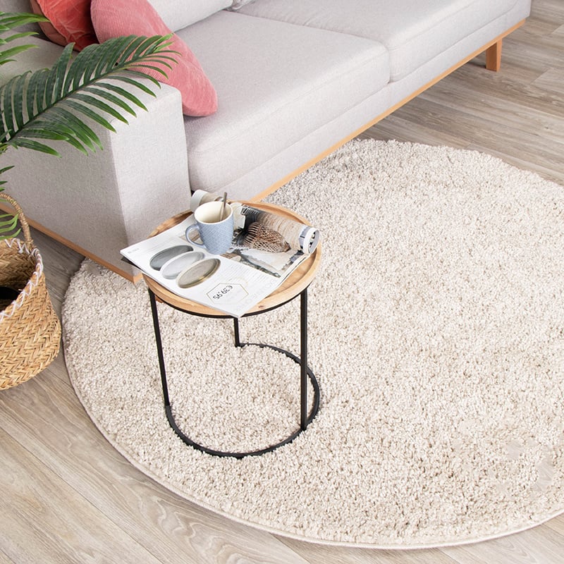 Round High Pile Rug - Lofty Cream/White