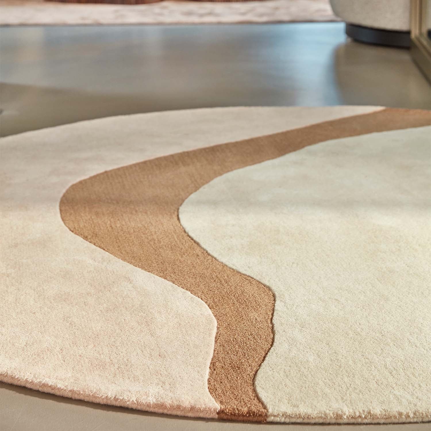 Round Wool Area Rug - Organix Pink/Beige 620