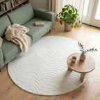 Round Scandinavian Rug - Charm Waves White