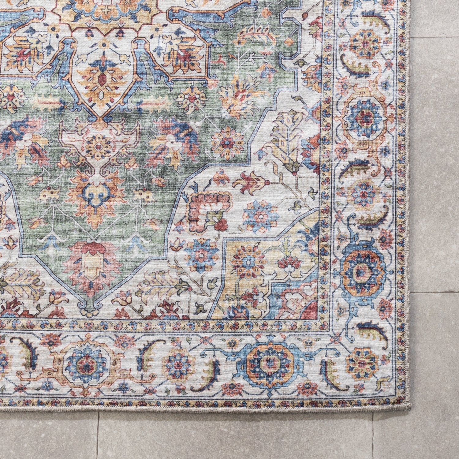 Washable Runner - Domingo Mandala Olive Green