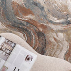 Round Abstract Rug - Xavier Wave Blue/Red