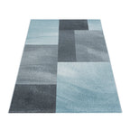 Retro Floor Rug - Stencil Rectangles Blue/Grey