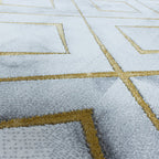 Modern floor rug - Marble Square Grey/Gold