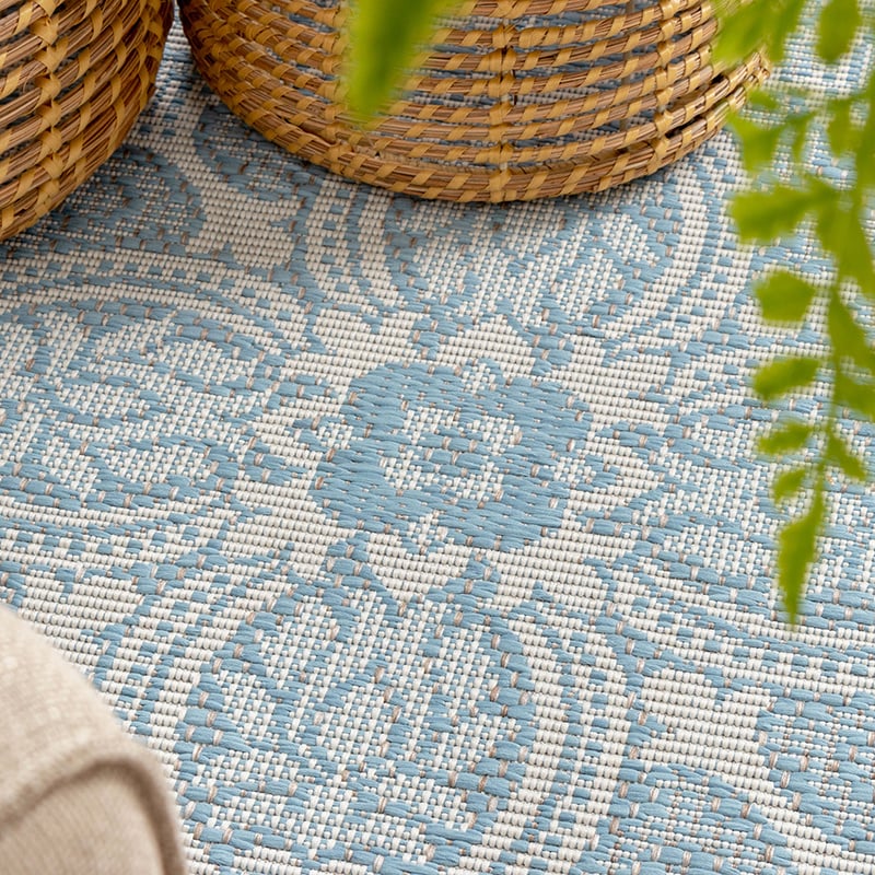Round Outdoor Rug - Summer Oriental Light Blue