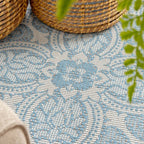 Round Outdoor Rug - Summer Oriental Light Blue