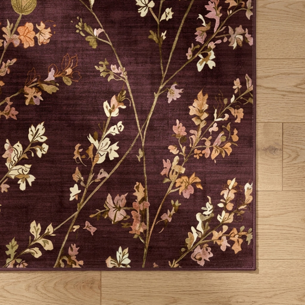 Washable rug - Misty Floral Brown