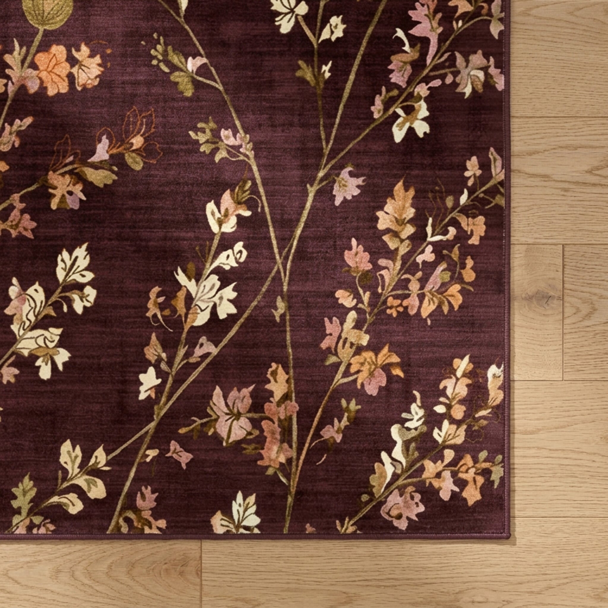Washable rug - Misty Floral Brown