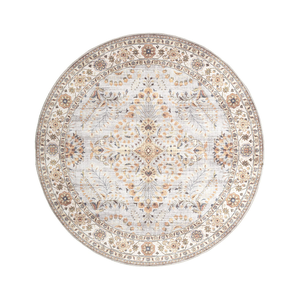 Round Vintage Outdoor Rug - Santo Flora Light Grey