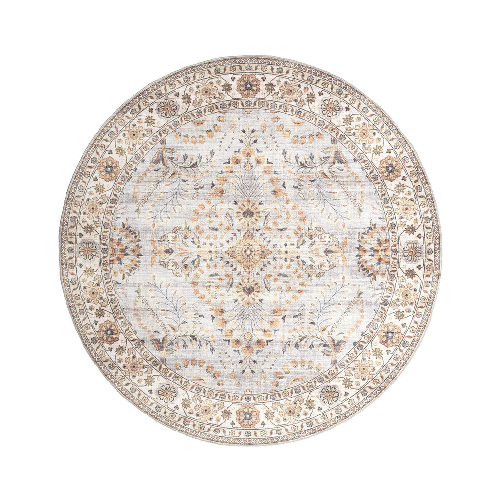 Round Vintage Outdoor Rug - Santo Flora Light Grey