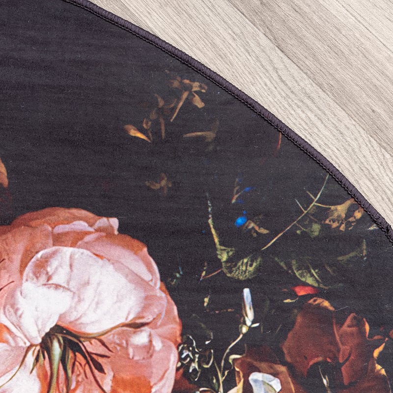Round Floral Rug - Florine Black/Orange