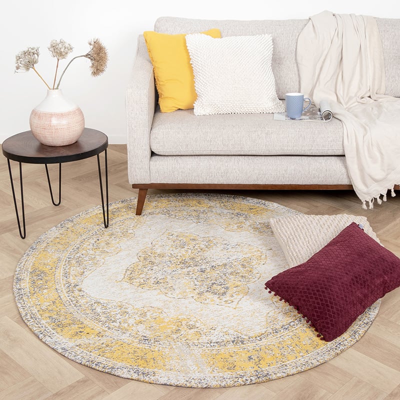 Round Vintage Rug - Admire Yellow