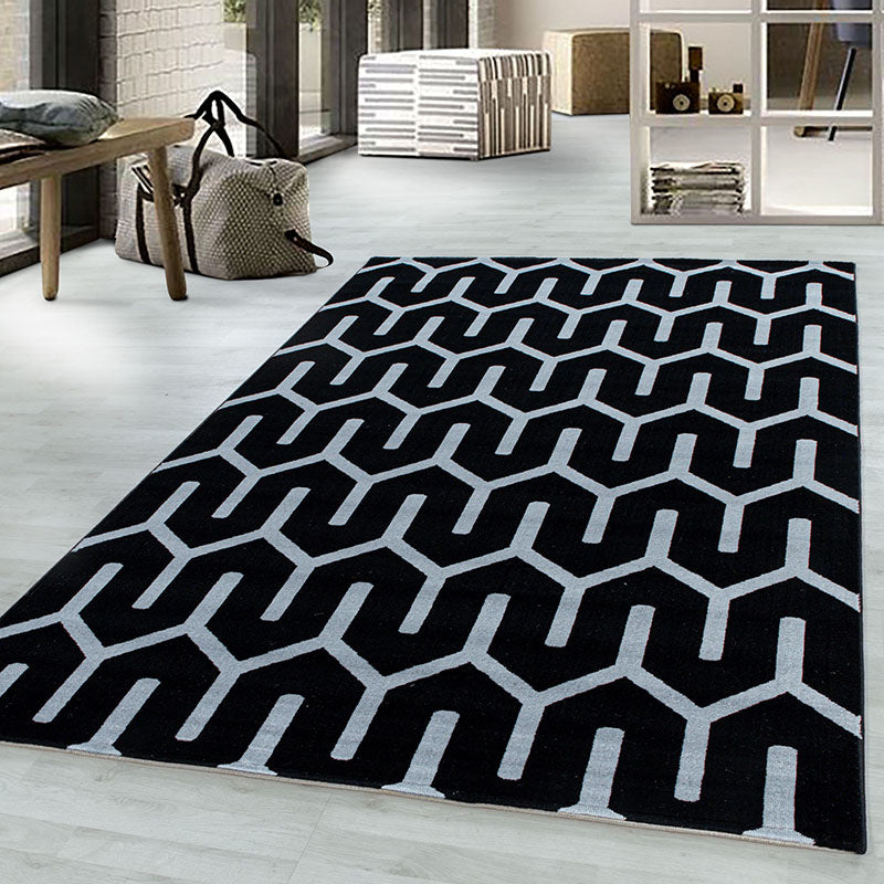 Modern Rug - Streaky Pattern Black/White