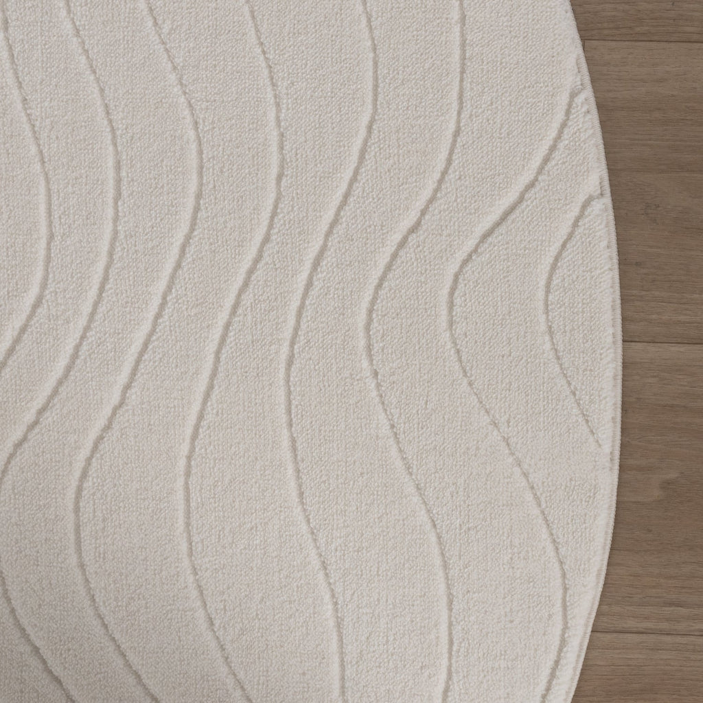 Round Scandinavian Rug - Charm Waves White