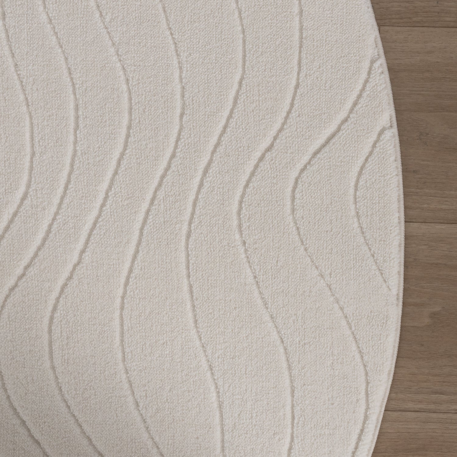 Round Scandinavian Rug - Charm Waves White