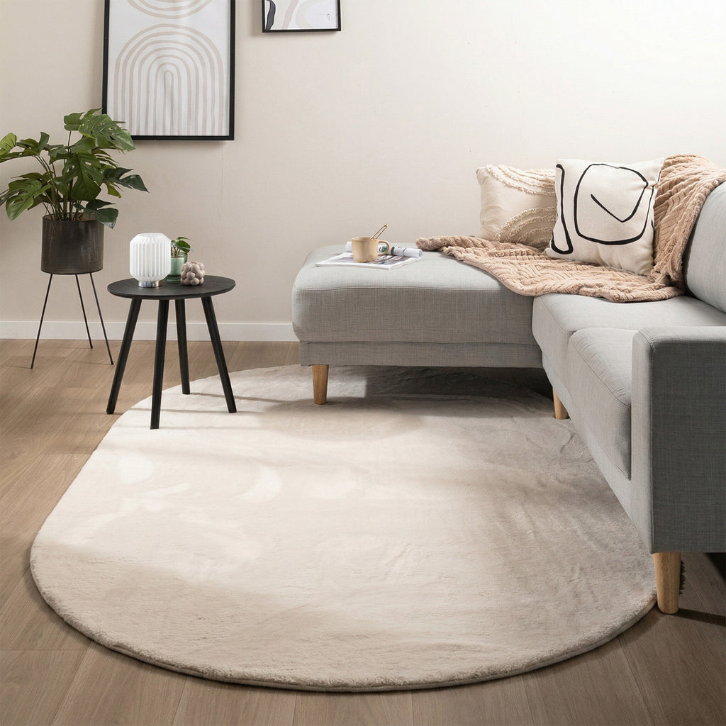 Oval Low-Pile Rug – Cozy Cream
