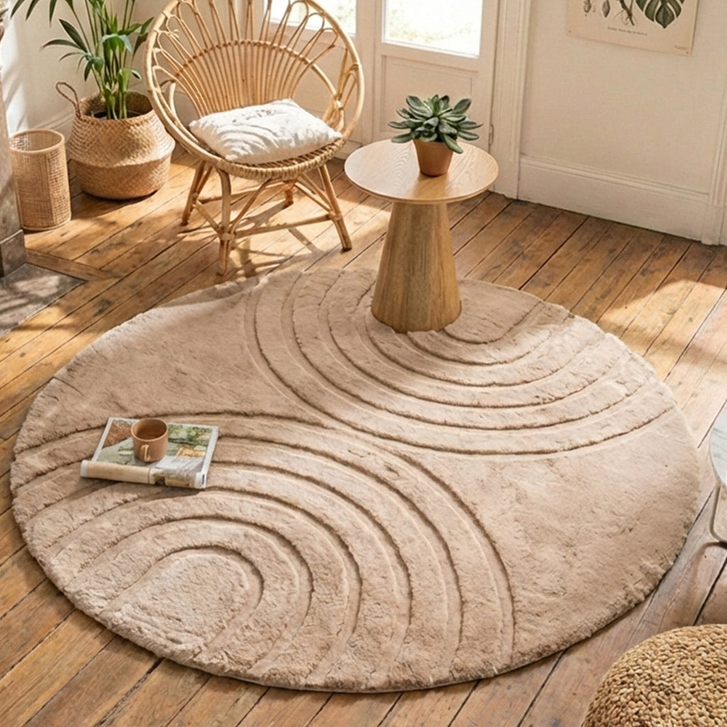 Round High Pile Rug - Carvy Arches Taupe