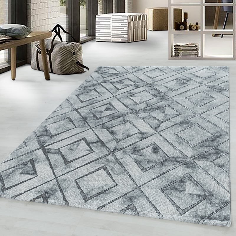 Modern floor rug - Marble Square Grey/Silver