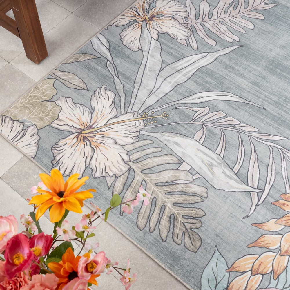 Outdoor rug flowers - Poppy Olive green