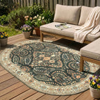 Oval Vintage Outdoor Rug - Santo Flora Dark Green