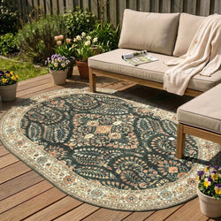 Oval Vintage Outdoor Rug - Santo Flora Dark Green