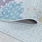 Round children's floor rug - Lucy Clouds White