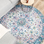 Round Vintage Rug - Lily Oriental Blue/Pink