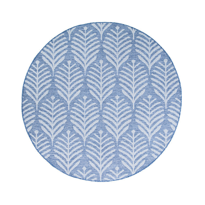 Round Outdoor Rug - Summer Leaves Blue
