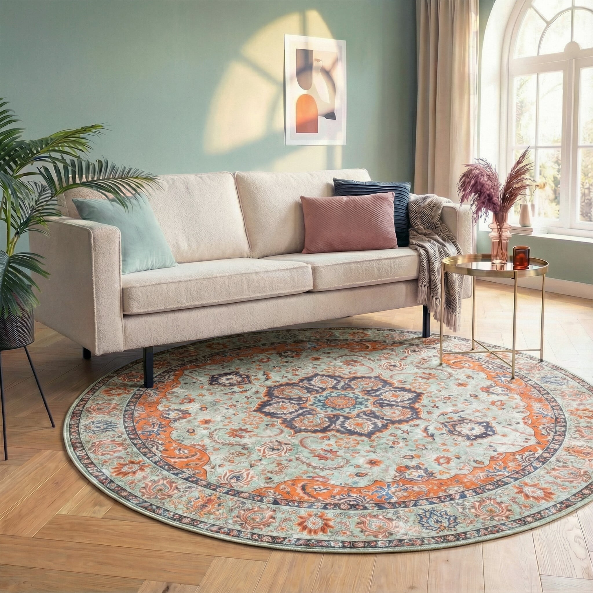 Round Vintage Rug - Imagine Medallion Green