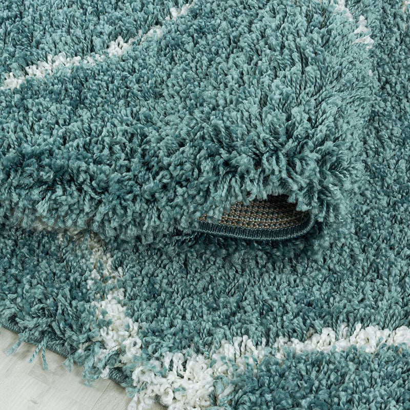 Round berber floor rug - Agadir Lines Blue/Cream
