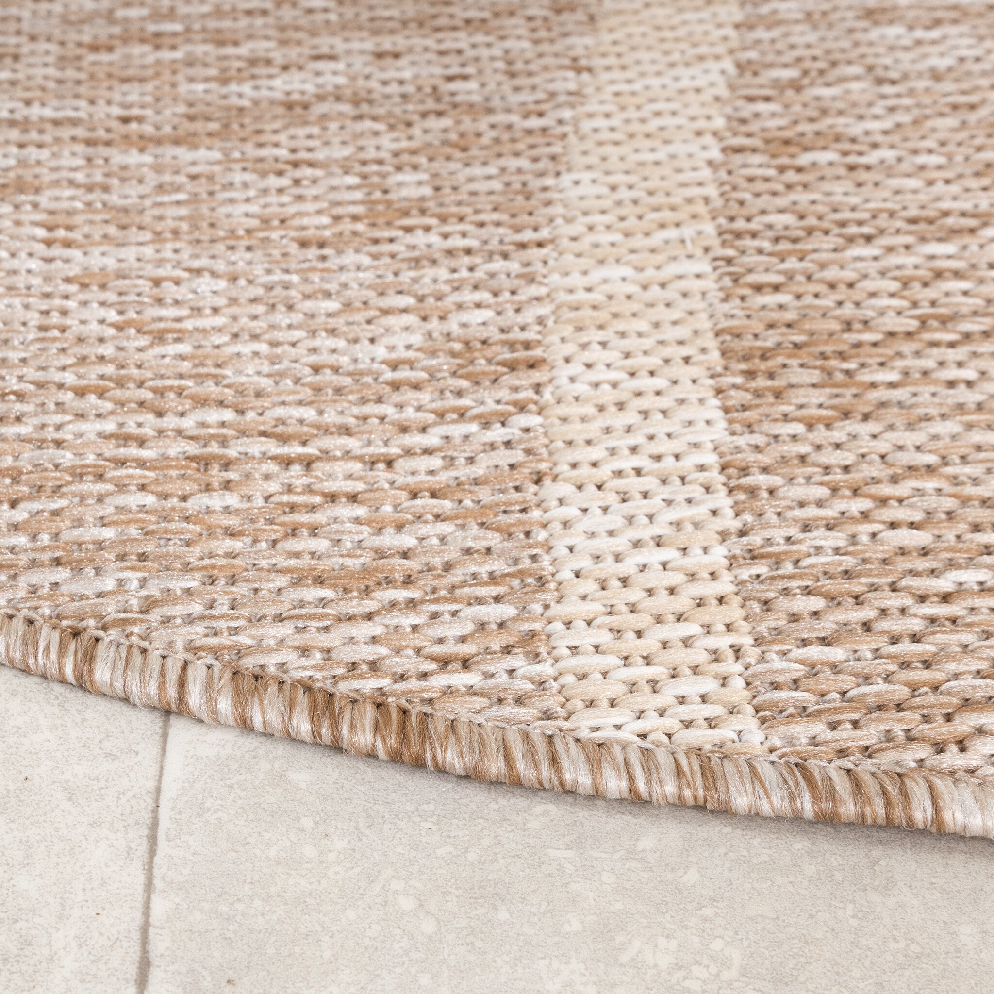 Round Indoor & Outdoor Rug - Sierra Curves Beige/Cream