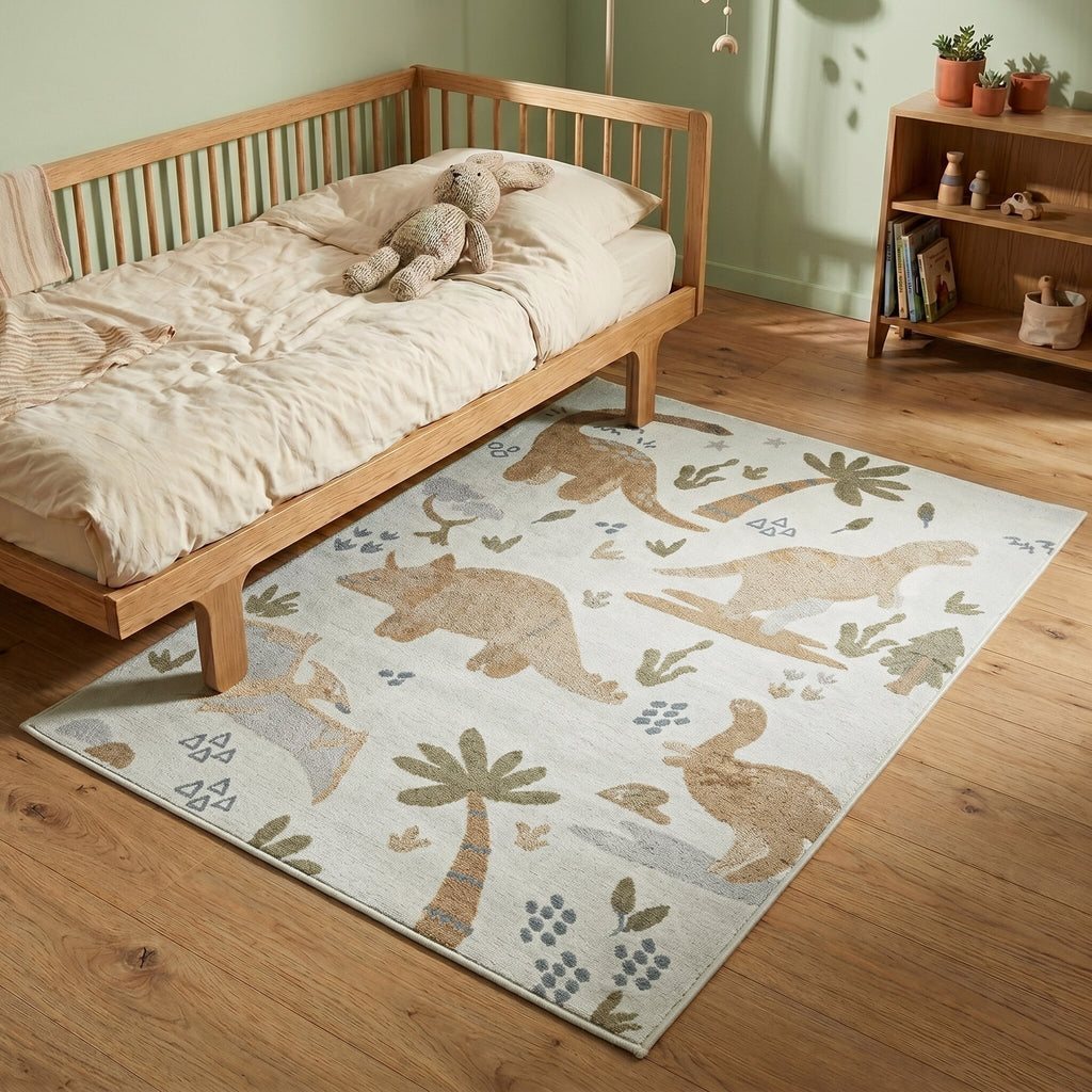 Washable Kids Rug - Mace Dino Cream
