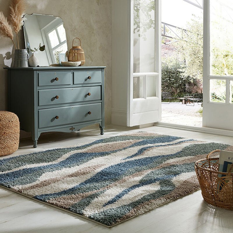 High-Pile Floor Rug - Alano Stream Blue/Green