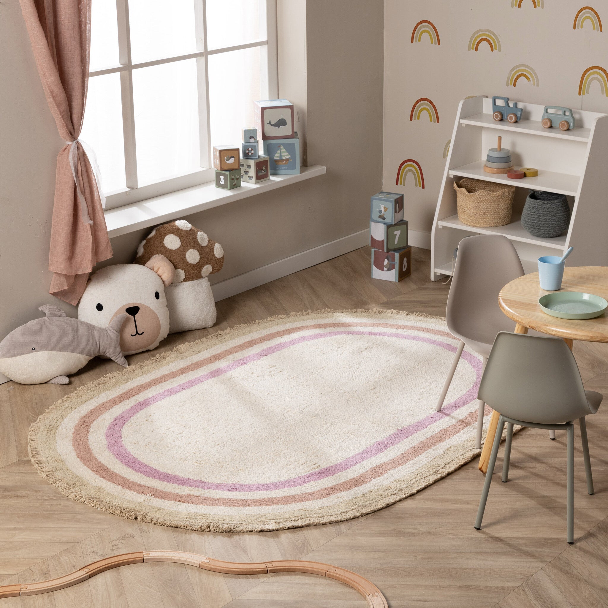 Oval washable children's rug - Milo Pink