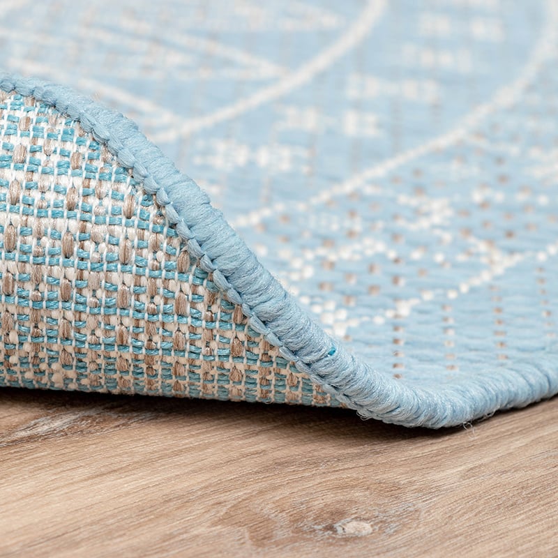 Round Outdoor Rug - Summer Azteca Light Blue