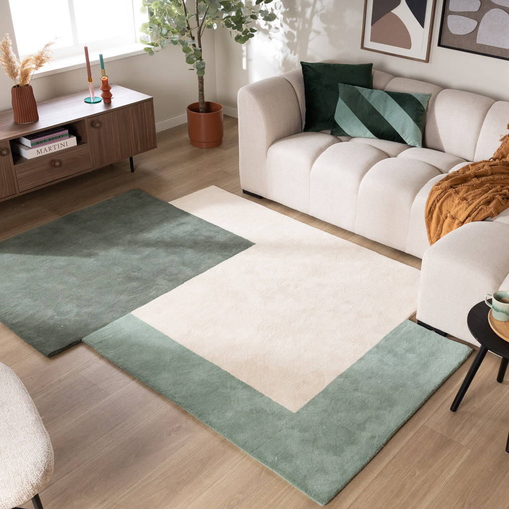 Wool Abstract Rug – Jules Creme/Green