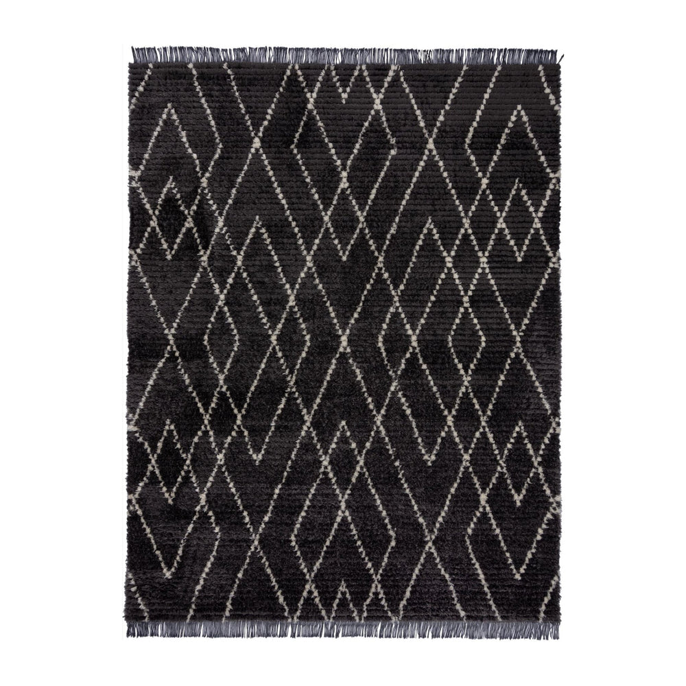 Berber floor rug - Aisho Zigzag Black
