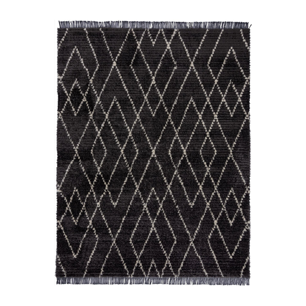 Berber floor rug - Aisho Zigzag Black