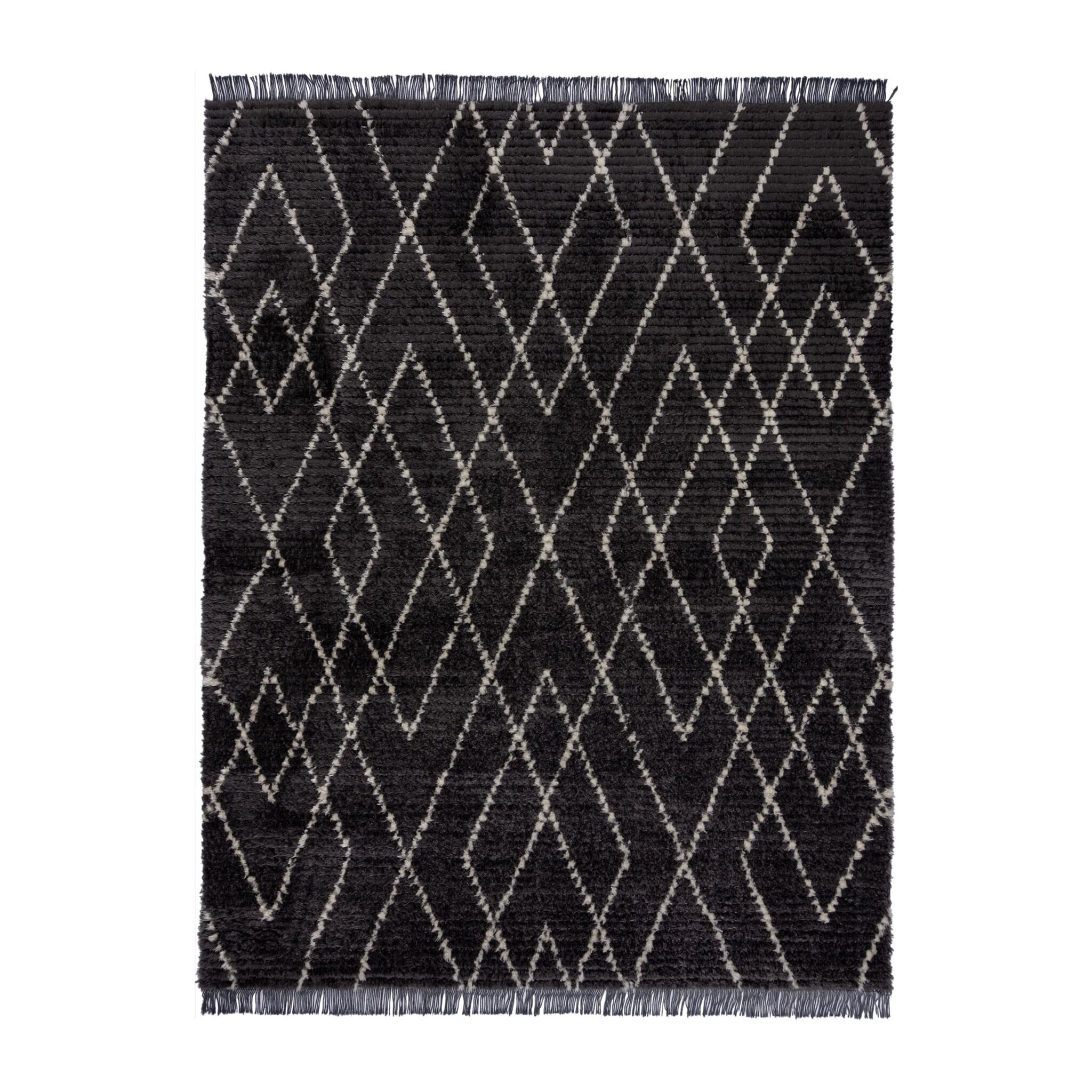 Berber floor rug - Aisho Zigzag Black