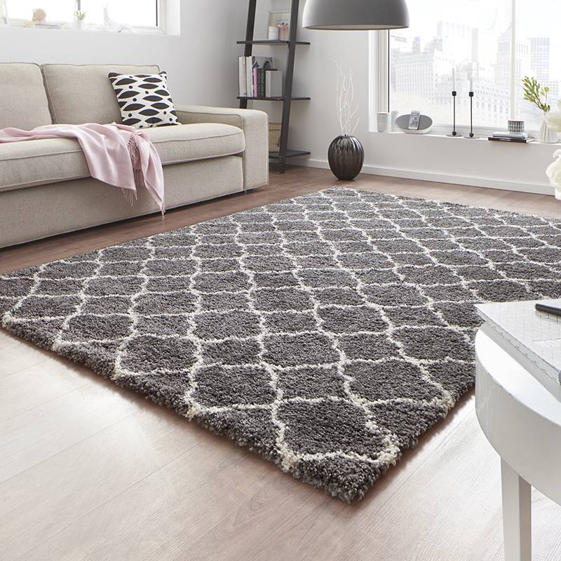 High-pile floor rug - Hamar Rings Grey/Cream
