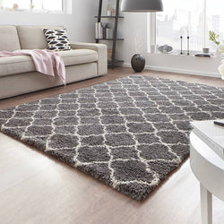High-pile floor rug - Hamar Rings Grey/Cream