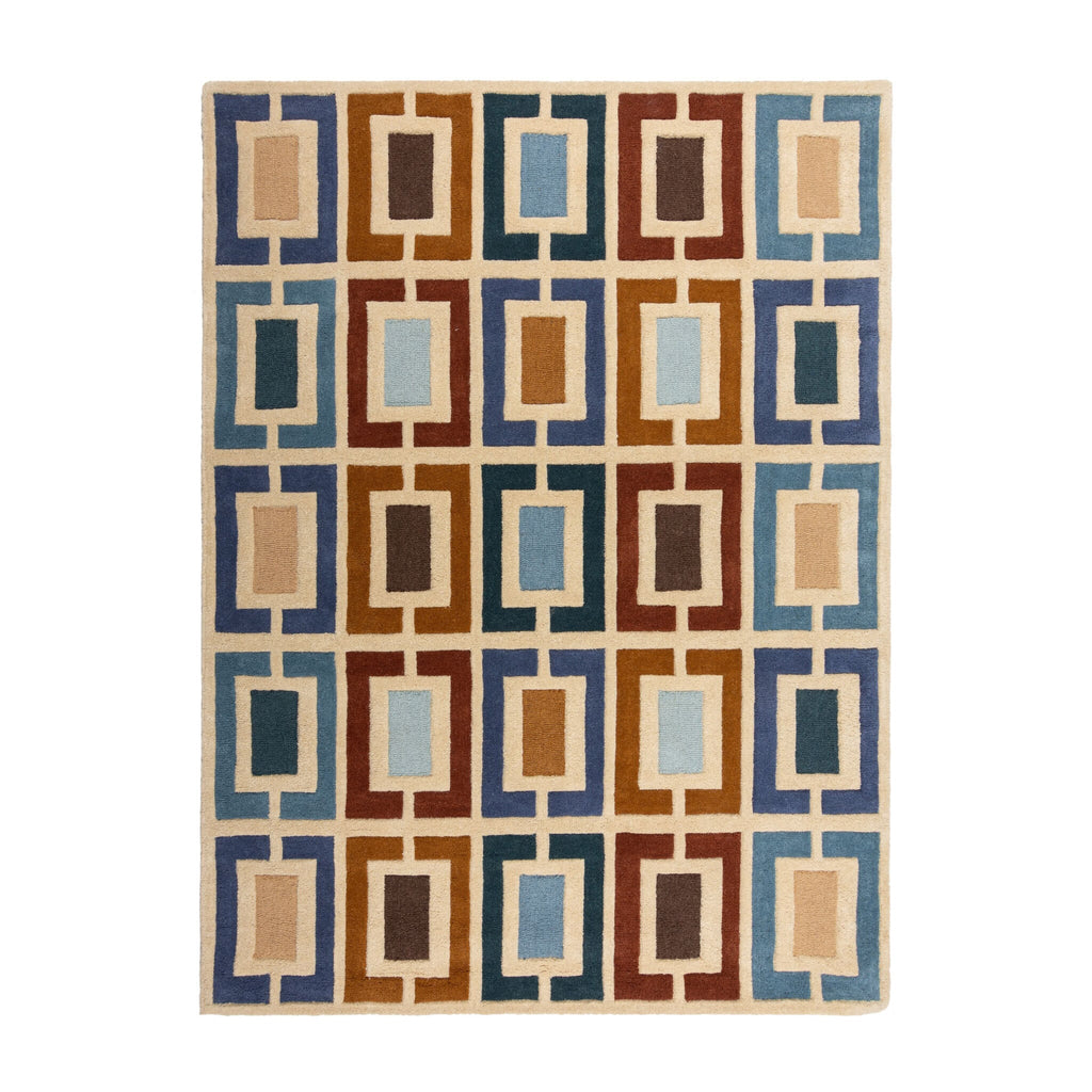 Retro floor rug - Ryano Blocks Blue/Multicolor