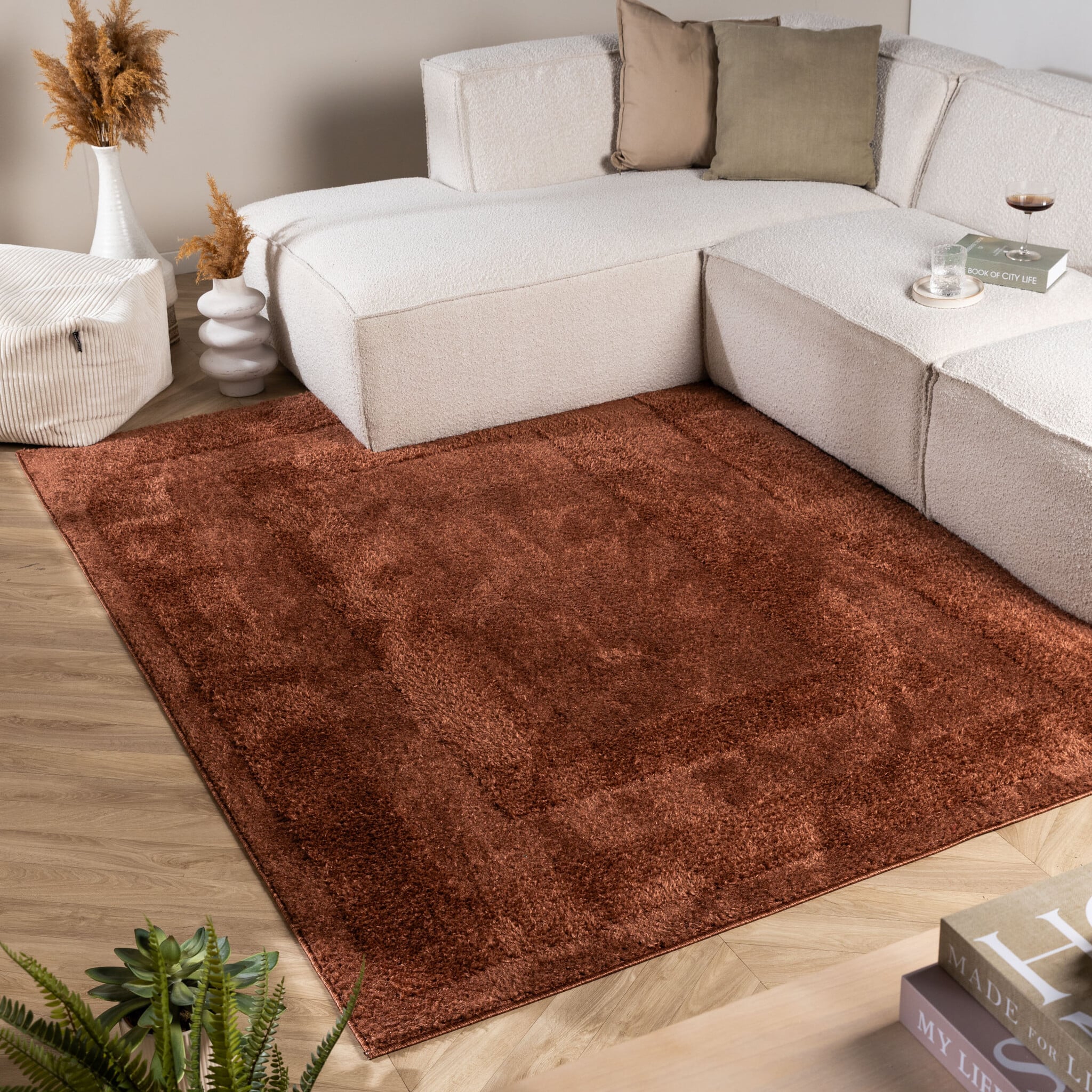 Scandinavian Rug - Lova Border Terracotta