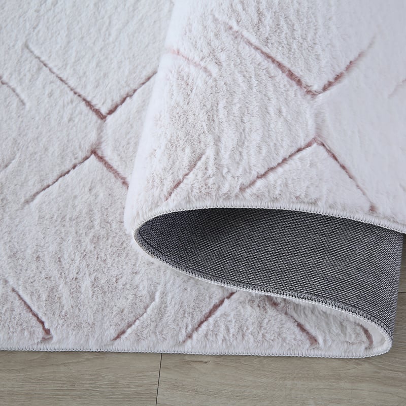 Soft geometric floor rug - Vellion Square White/Pink