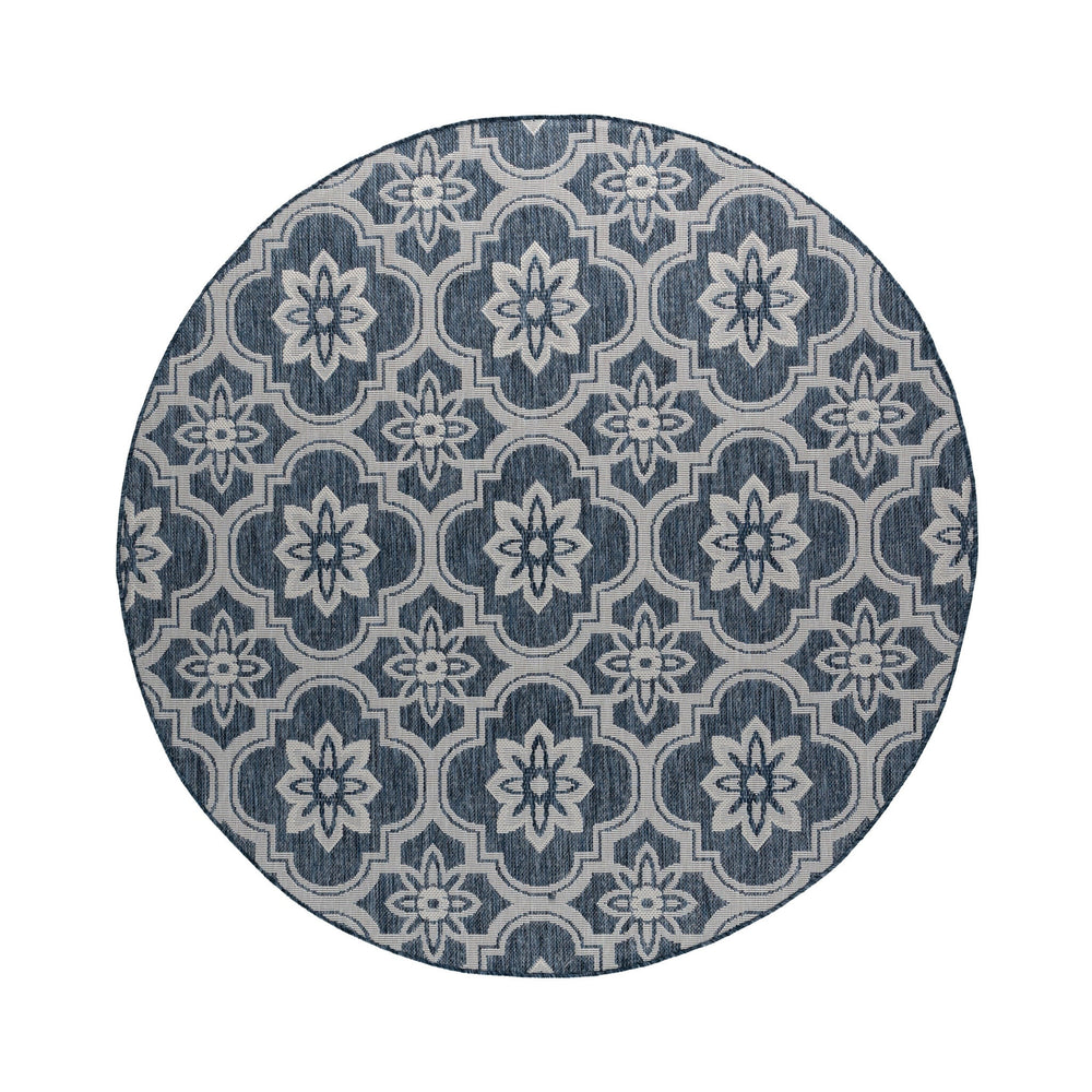 Round Outdoor Rug – Rio Flower Blue