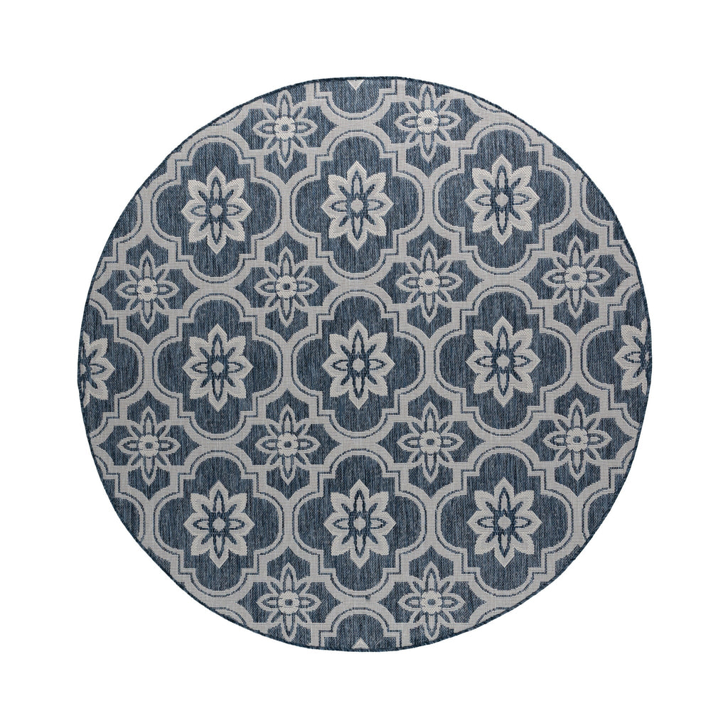 Round Outdoor Rug – Rio Flower Blue