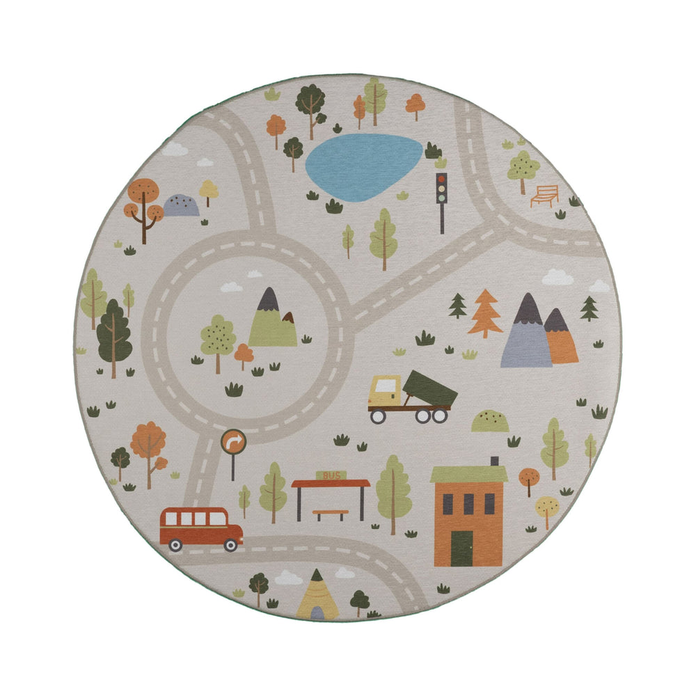 Round Play Rug Car - Rocky Ride Grey