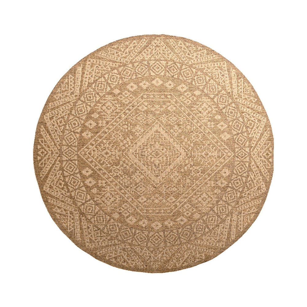 Round Jute Outdoor Rug - Mavi Medallion Brown/Cream