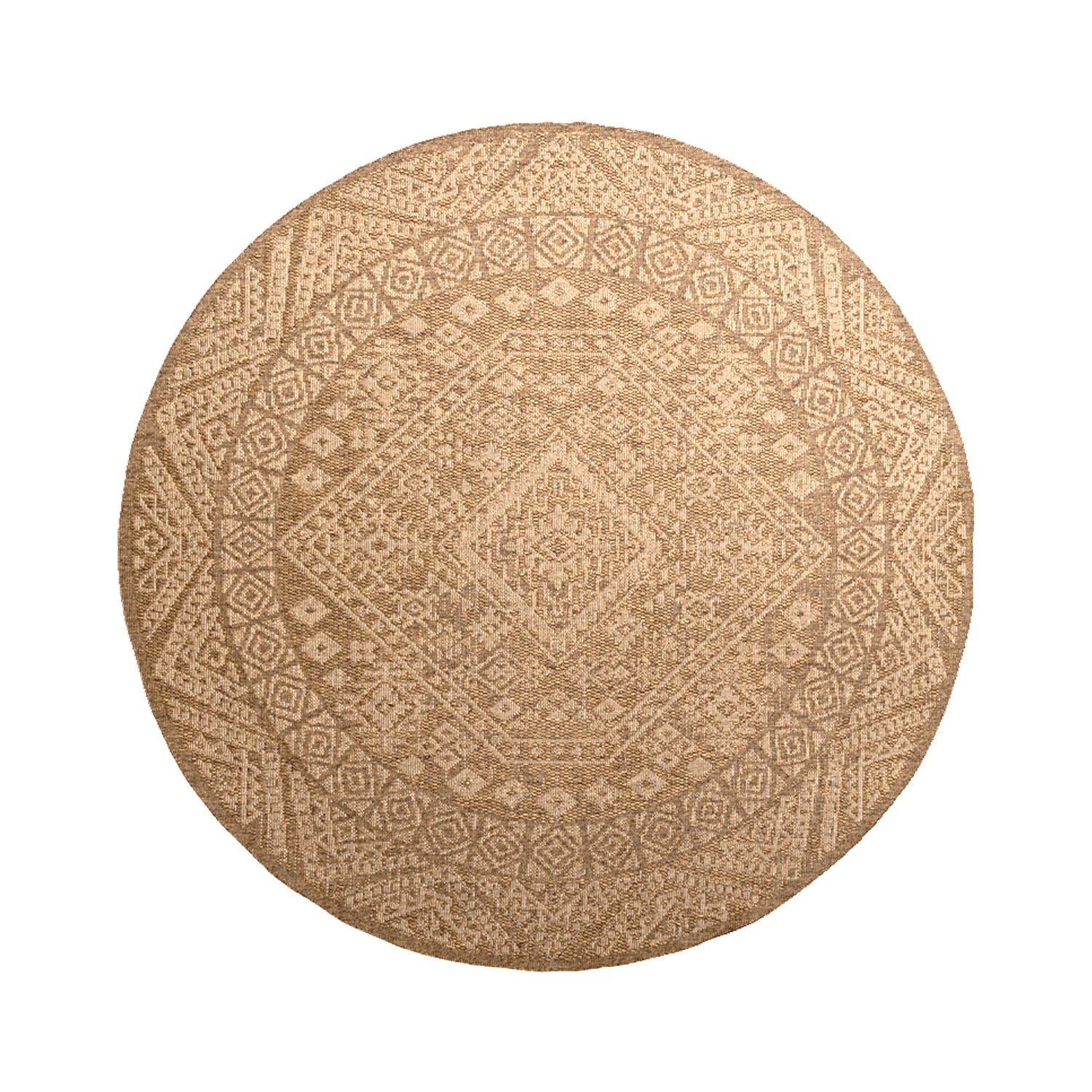 Round Jute Outdoor Rug - Mavi Medallion Brown/Cream