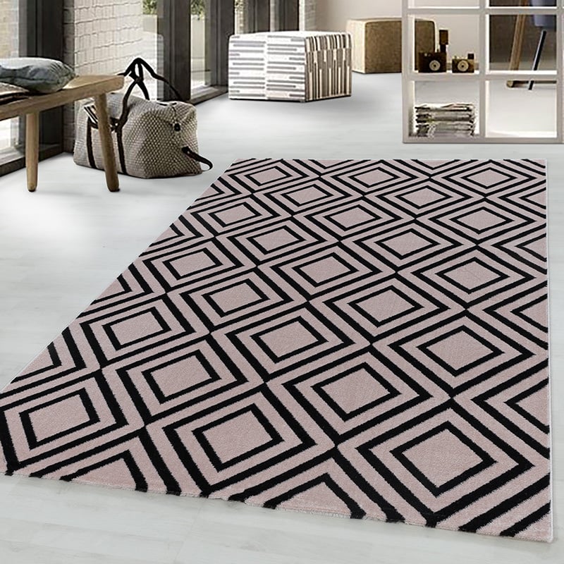 Modern floor rug - Streaky Square Pink/Black